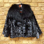 Black short mink jacket with raccoon collar