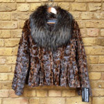 Leopard print mink jacket with raccoon collar