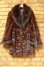 Leopard print mink jacket with raccoon collar