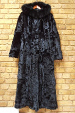 130cm long lamb coat with fox trimmed hood