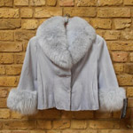 Blue/grey sheared mink jacket with russian blue fox trim