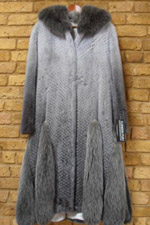 Grey etched mink coat with shadow fox collar