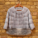 Sapphire mink jacket with silver fox trim