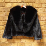 Black cropped mink jacket with fox collar
