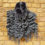 Grey 100% cashmere scarf with fox trim