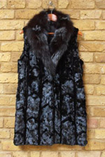 Black long mink gilet with silver fox trim