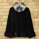 Black/grey sheared mink jacket with chinchilla collar