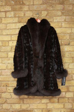 Brown reversible mink coat with fox trim