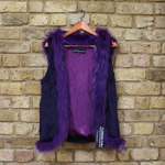 Purple sheared rabbit gilet with fox trim