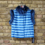 Blue striped sheared mink gilet