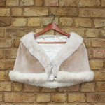 Cream sheared mink cape with mink/fox trim