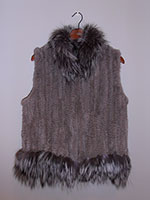 Sapphire grey knitted mink gilet with silver fox trim