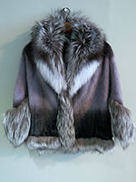 Grey ombre mink cape with fox trim