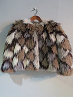 Grey, brown and beige knitted fox jacket 