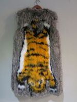 Knotted silver fox gilet with tiger motif 