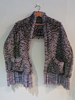 Black and grey large mink knit scarf with pockets