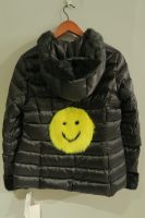 Black quilted jacket with mink trim and hood yellow mink smiley