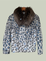 Kid fur stencilled jacket with fox fur collar