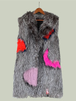 Silver fox fur gilet with colours and hood 