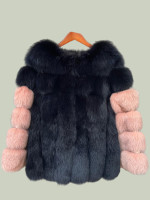 Dusky pink and midnight blue fox fur jacket