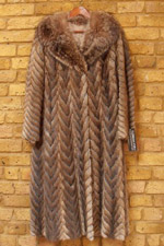 Vintage brown/grey mink coat with silver fox collar