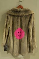 Grey mink jacket with bright pink smiley