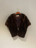 Mahogany mink cape with pie crust edge