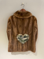 Caramel mink jacket with inset camo fox heart