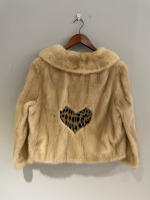 Champagne cropped mink jacket with inset heart