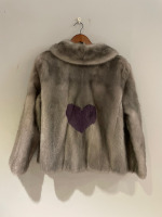 Grey mink jacket with purple mink heart