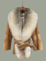 Sheared mink jacket with detachable fox fur collar