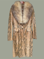 Pre-loved Escada printed goat leather coat detachable fox collar